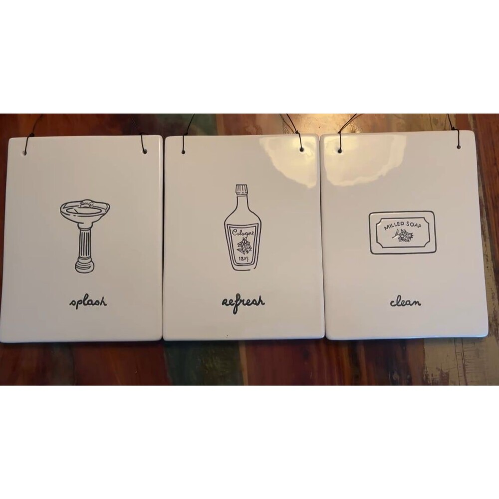 Set of 3 Bone white & Black Silhouette Bathroom Plaques-